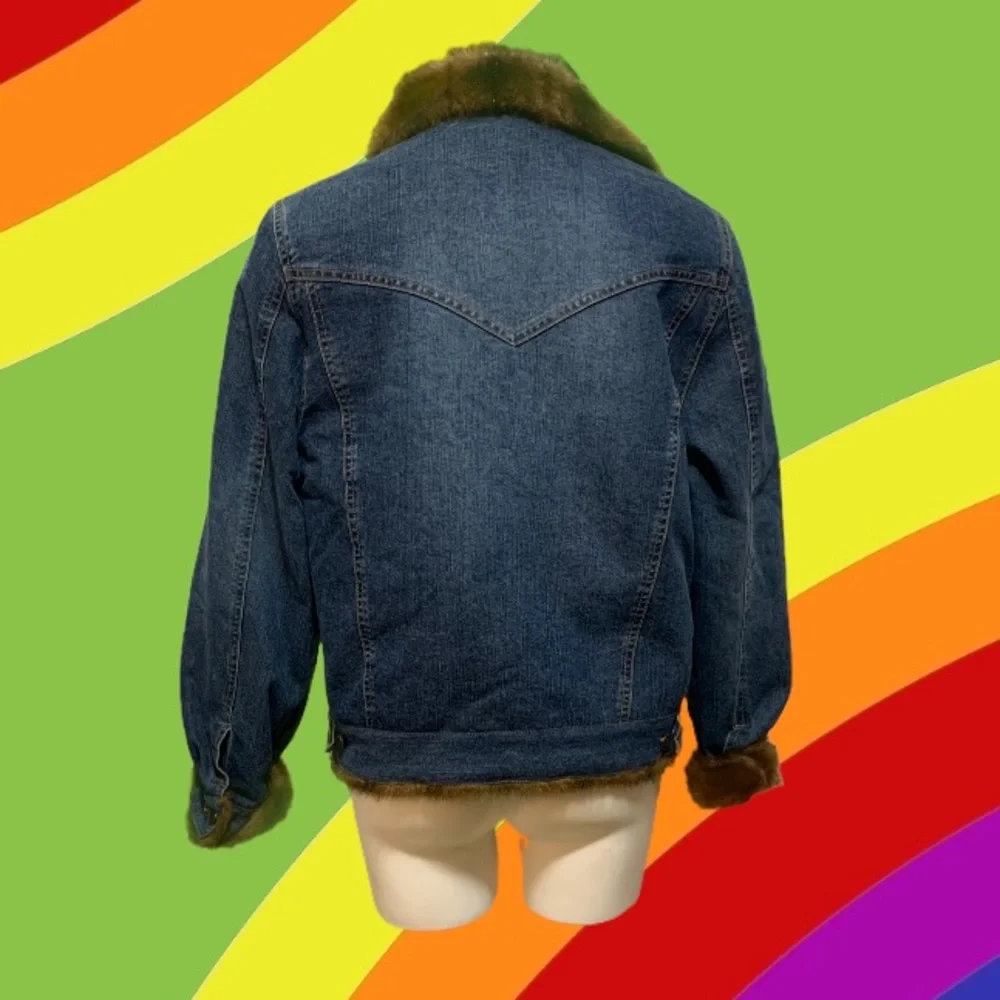 Vintage Marvin Richards Denim Jean Jacket Faux Fur - Picture 5 of 8